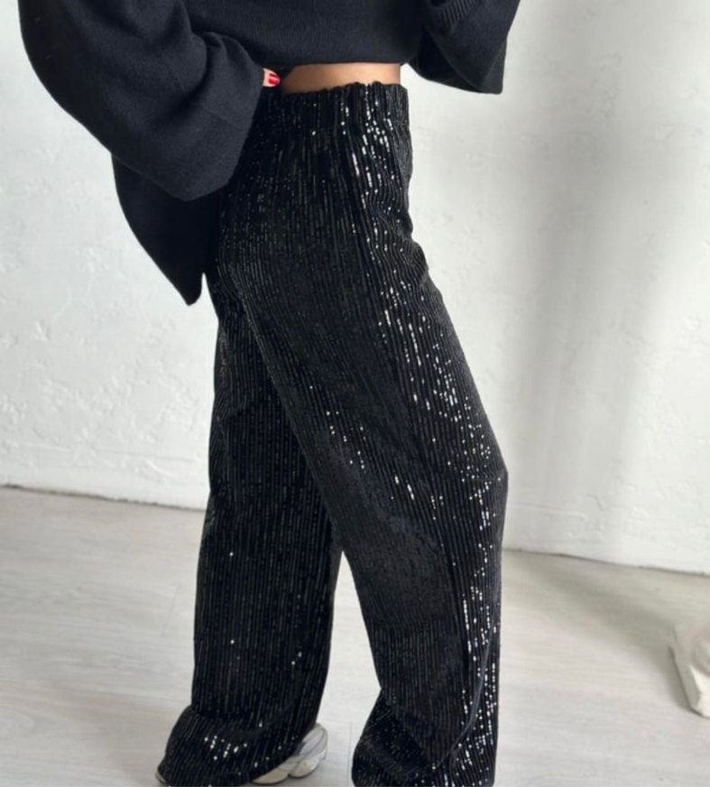 Pul Payetli Tasarım Pantolon Siyah - Görsel 3