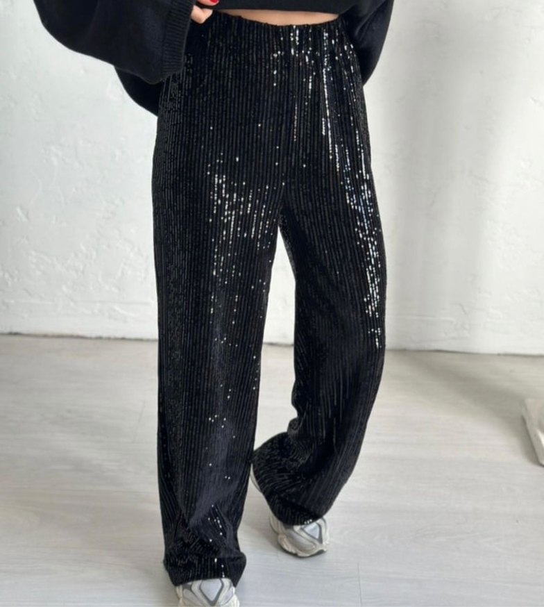 Pul Payetli Tasarım Pantolon Siyah - Görsel 2