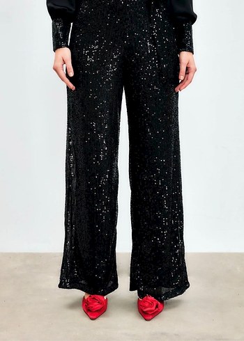 Pul Payetli Tasarım Pantolon Siyah - Görsel 3