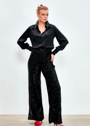 Pul Payetli Tasarım Pantolon Siyah - Görsel 2