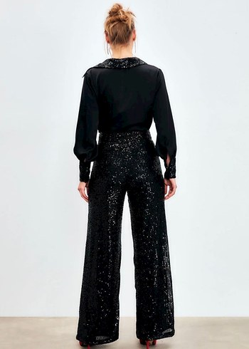 Pul Payetli Tasarım Pantolon Siyah - Görsel 4
