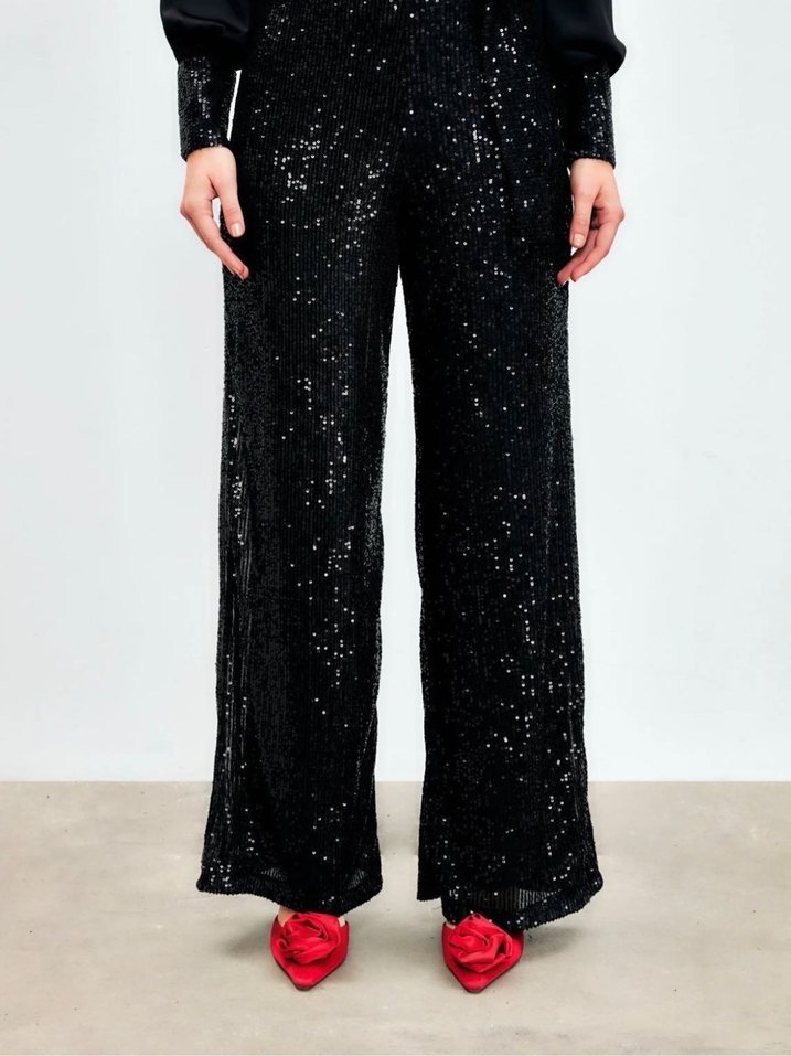 Pul Payetli Tasarım Pantolon Siyah - Görsel 3