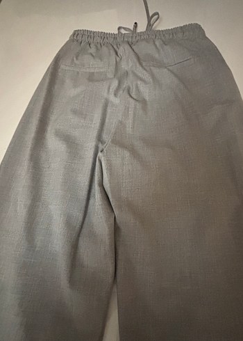 Düğmeli Gri Keten Kadın Pantolon