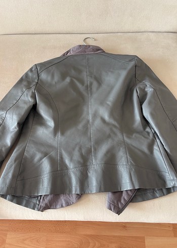 Gri Deri Kadın Ceket Midi Boy - Görsel 5