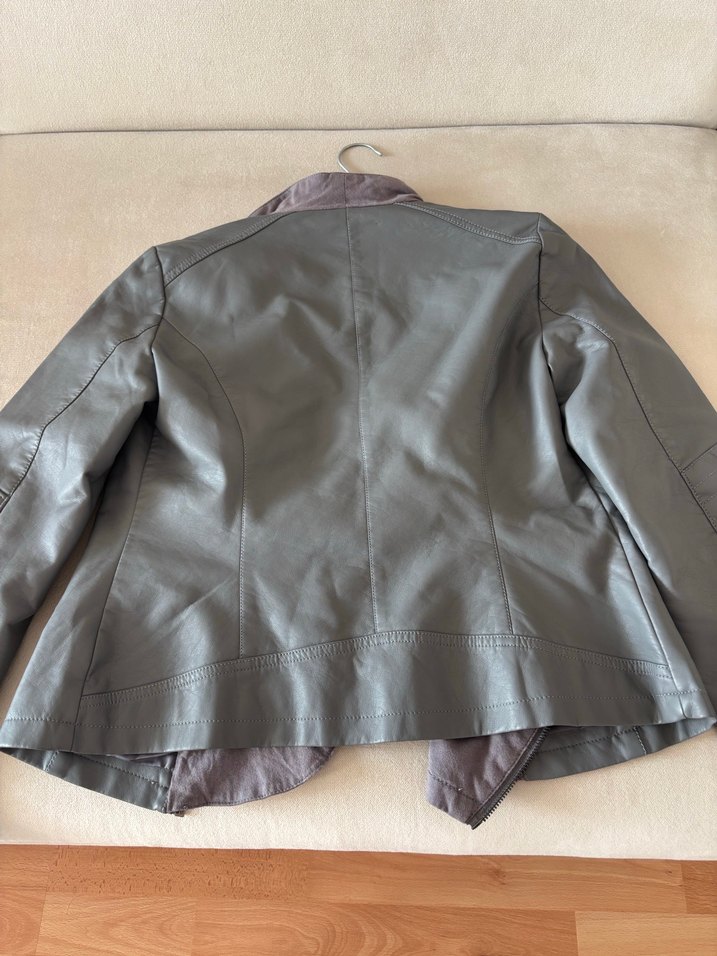 Gri Deri Kadın Ceket Midi Boy - Görsel 5