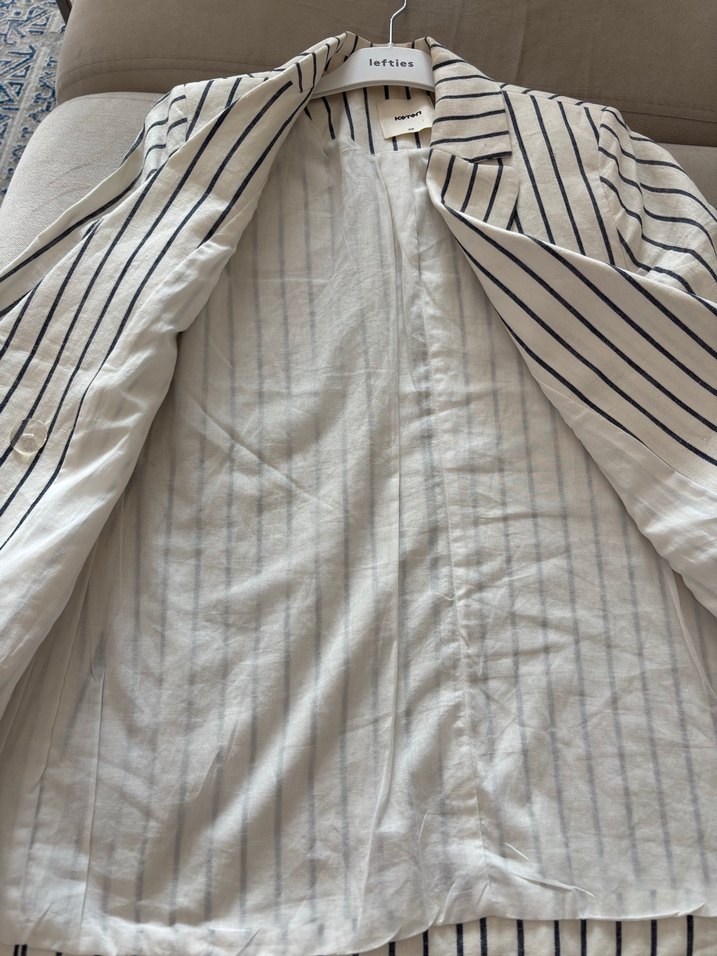 Çizgili Keten Kadın Blazer Ceket - Görsel 3