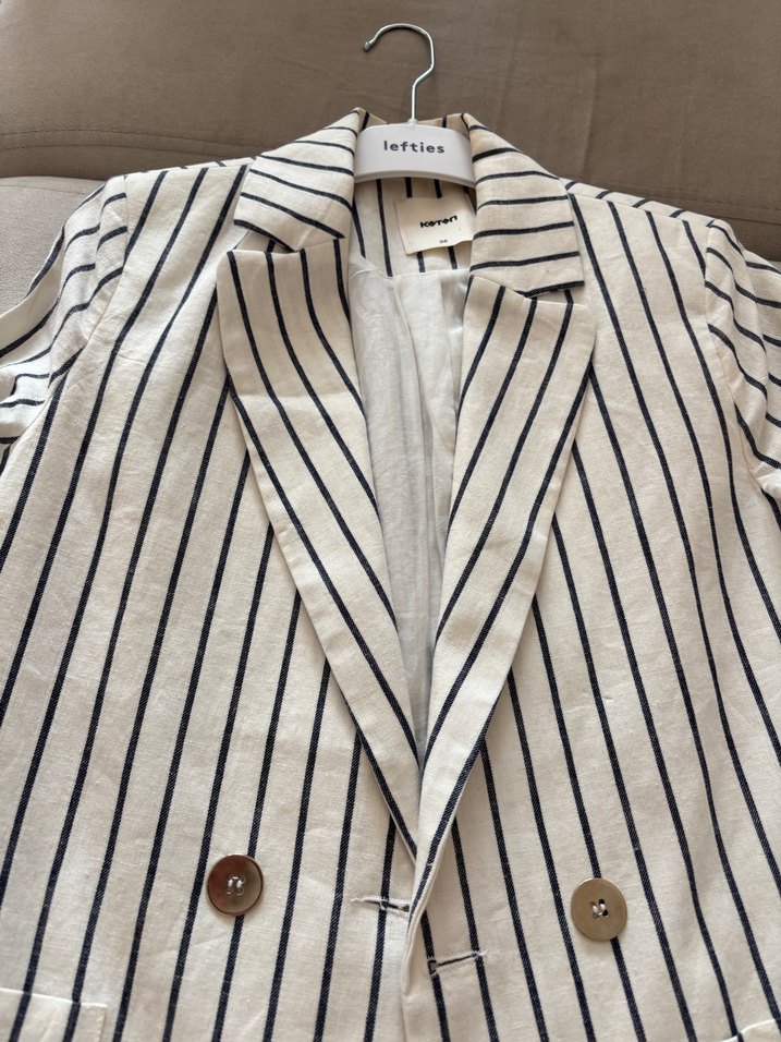 Çizgili Keten Kadın Blazer Ceket - Görsel 2