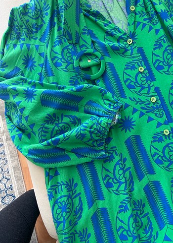 Yeşil Desenli Uzun Bohem Elbise - Görsel 5