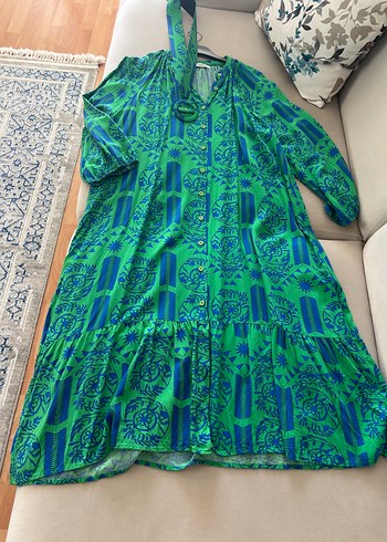 Yeşil Desenli Uzun Bohem Elbise - Görsel 2