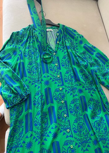 Yeşil Desenli Uzun Bohem Elbise - Görsel 3