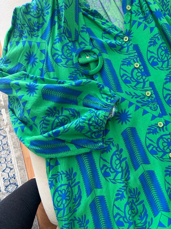 Yeşil Desenli Uzun Bohem Elbise - Görsel 5