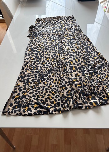 Leopar Desenli Uzun straplez elbise