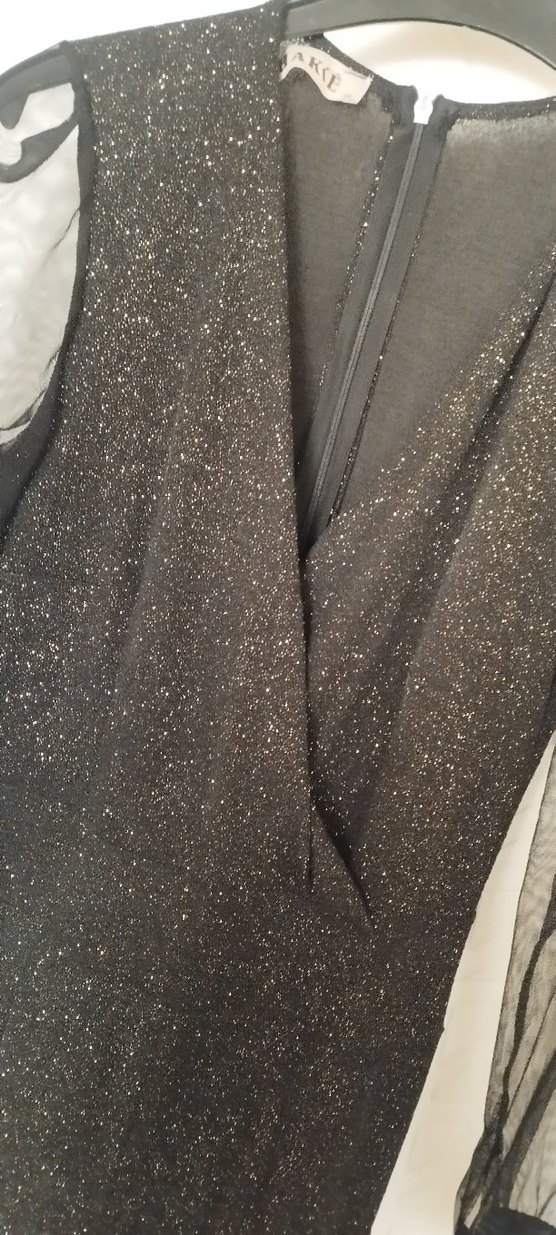 Siyah Parlak Uzun Kadın Tulum - Görsel 3