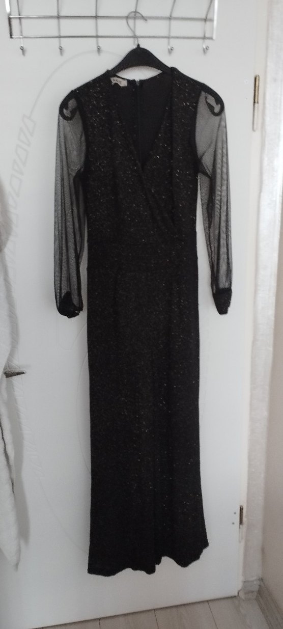 Siyah Parlak Uzun Kadın Tulum - Görsel 2