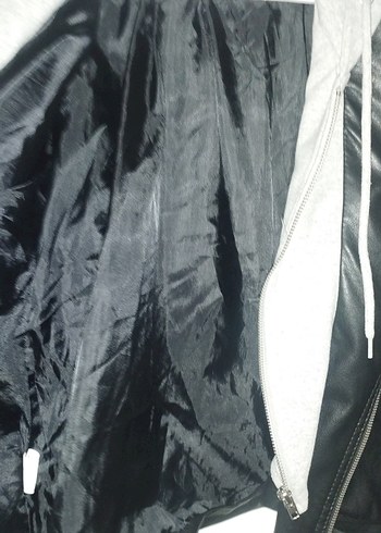 Kapüşonlu Siyah Deri Ceket - Görsel 5