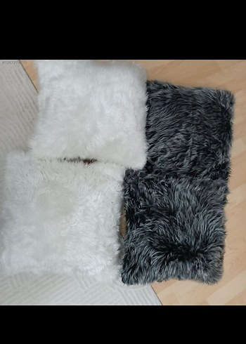Gri beyaz 4 adet peluş yastık kırlent - Görsel 7