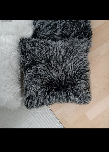 Gri beyaz 4 adet peluş yastık kırlent - Görsel 9