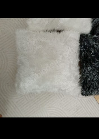 Gri beyaz 4 adet peluş yastık kırlent - Görsel 6