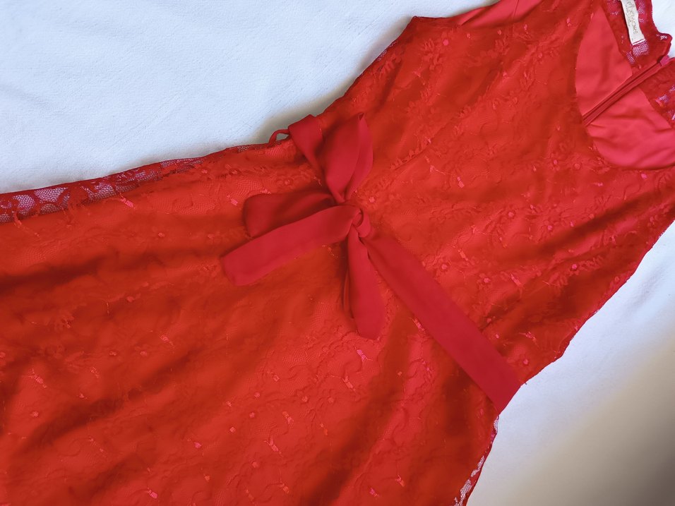 Kırmızı Dantelli  Elbise - Görsel 3
