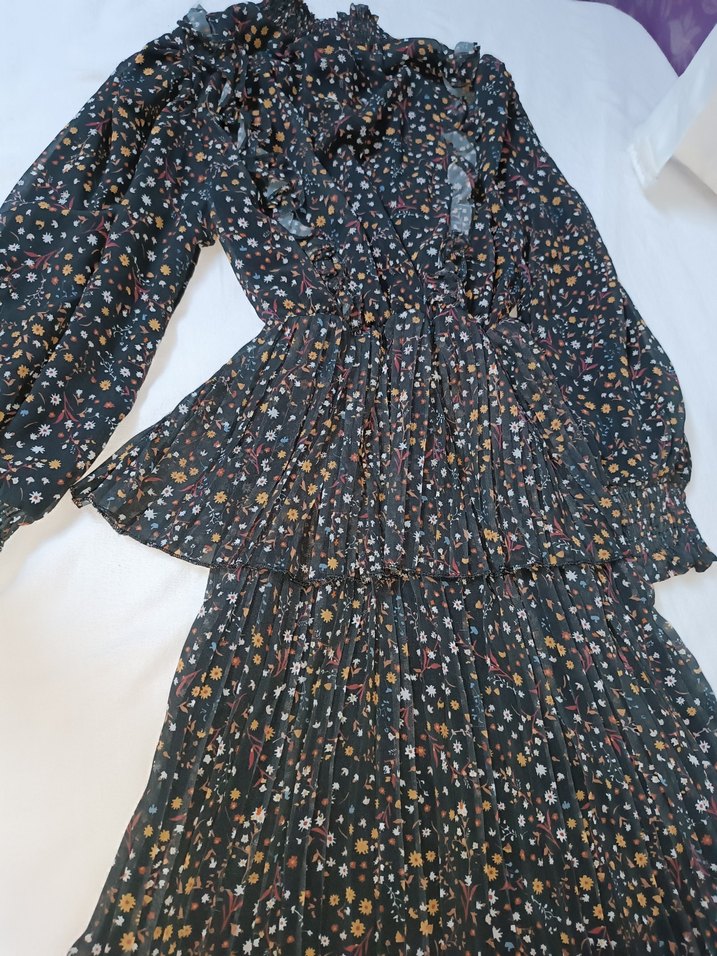 Bohem Uzun Kollu Piliseli Kadın Elbise - Görsel 5