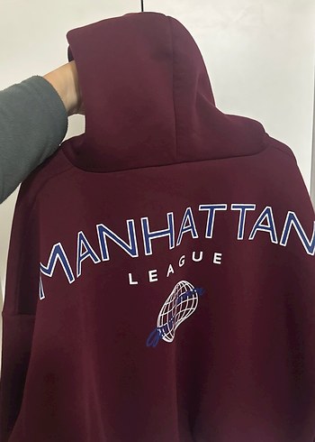 Bordo Kapüşonlu Rahat Kesim Sweatshirt - Görsel 2