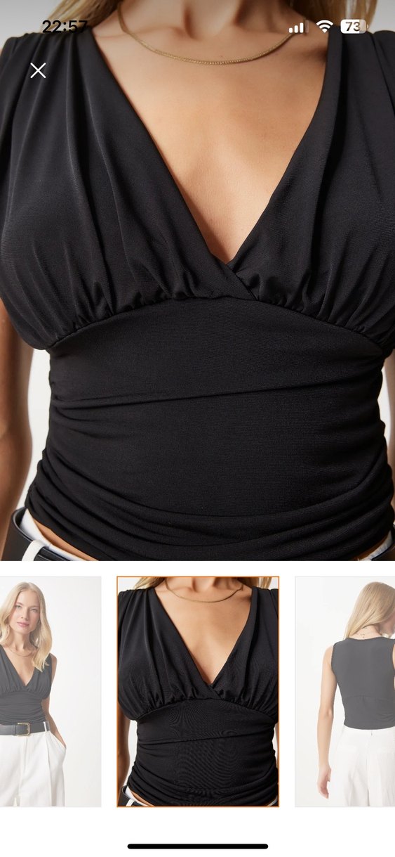 Siyah V Yaka Mini Bluz - Görsel 3