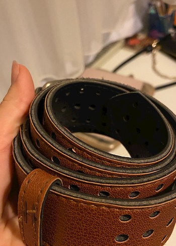 Mango Delikli Kahverengi Deri Kadın Kemer - Görsel 3