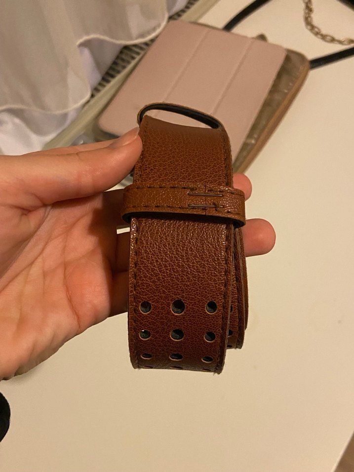 Mango Delikli Kahverengi Deri Kadın Kemer - Görsel 4