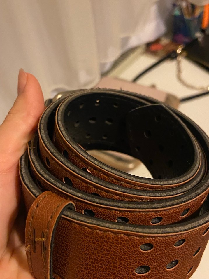 Mango Delikli Kahverengi Deri Kadın Kemer - Görsel 3