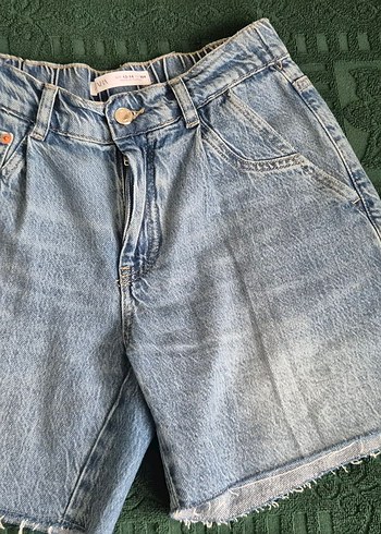 Düğmeli Gri Mavi zara kız çocuk Jean Şort