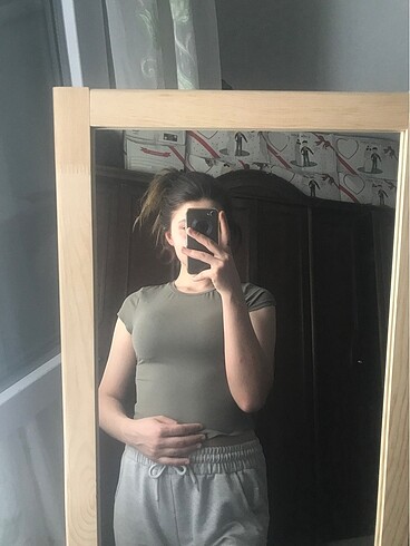 l Beden haki Renk Bisiklet yaka basic bodysuit