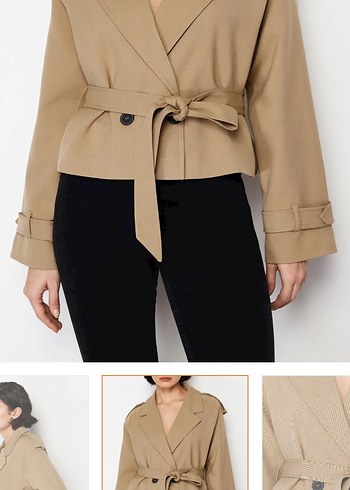 Kadın Bej Midi Trençkot, Kemerli, Regular Fit