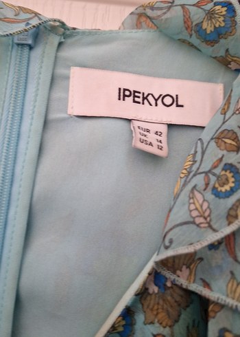 ipekyol Turkuaz V Yaka Fırfırlı Mini Bohem Elbise