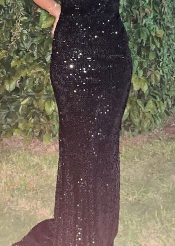 Siyah payet Detaylı balık Abiye Elbise - Görsel 2
