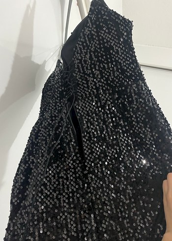 Siyah payet Detaylı balık Abiye Elbise - Görsel 3