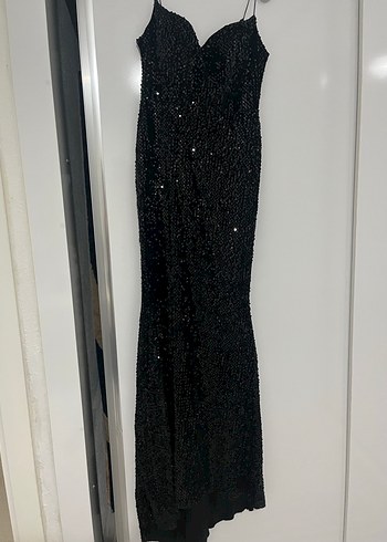 Siyah payet Detaylı balık Abiye Elbise - Görsel 5