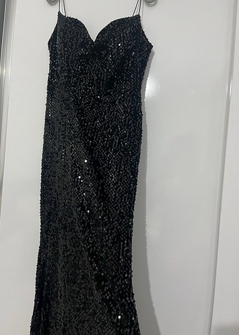 Siyah payet Detaylı balık Abiye Elbise - Görsel 6