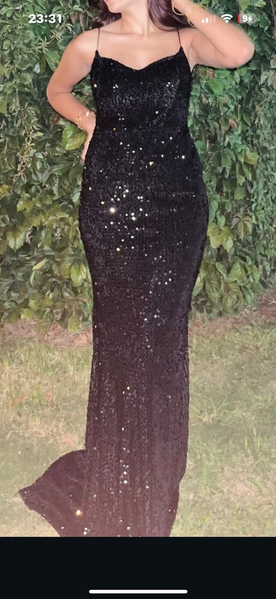 Siyah payet Detaylı balık Abiye Elbise - Görsel 2