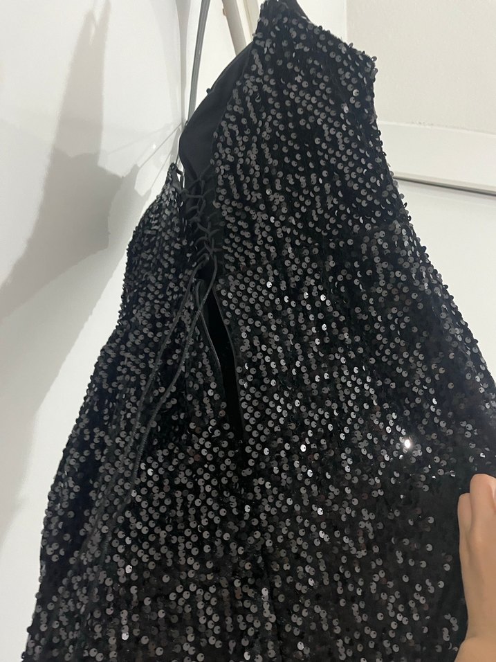 Siyah payet Detaylı balık Abiye Elbise - Görsel 3