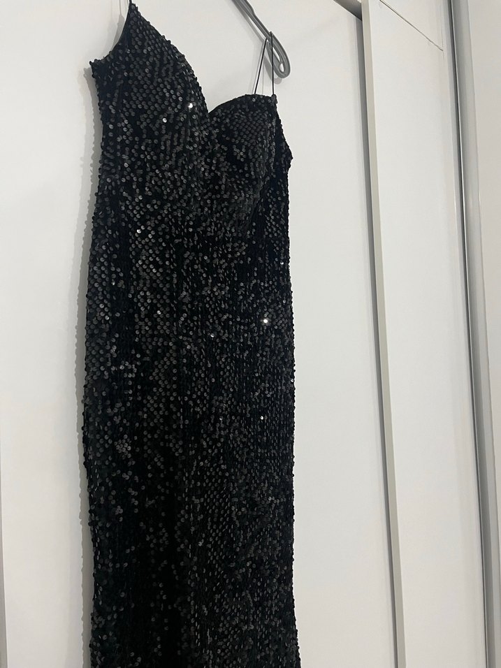 Siyah payet Detaylı balık Abiye Elbise - Görsel 4