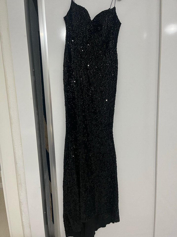 Siyah payet Detaylı balık Abiye Elbise - Görsel 5