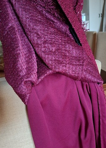 Pullu İşlemeli Dekolteli Fuşya Abiye Elbise - Görsel 16