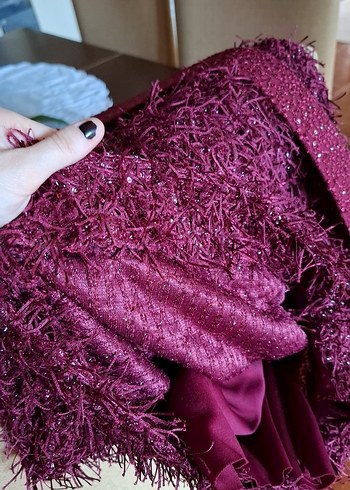 Pullu İşlemeli Dekolteli Fuşya Abiye Elbise - Görsel 18