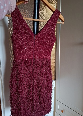 Pullu İşlemeli Dekolteli Fuşya Abiye Elbise - Görsel 10