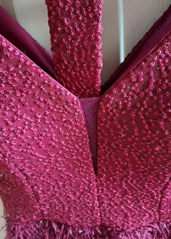 Pullu İşlemeli Dekolteli Fuşya Abiye Elbise - Görsel 20