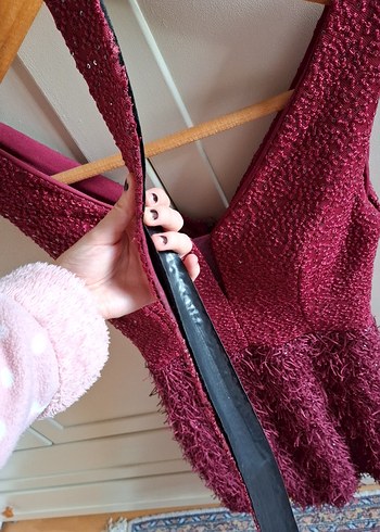 Pullu İşlemeli Dekolteli Fuşya Abiye Elbise - Görsel 8