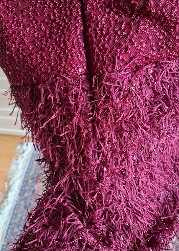 Pullu İşlemeli Dekolteli Fuşya Abiye Elbise - Görsel 11