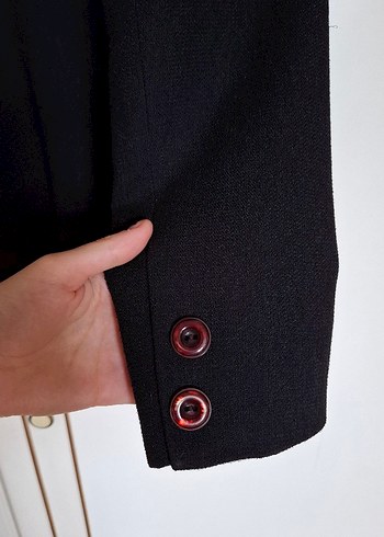 Unique by Urbam Düğmeli Siyah Kadın Blazer Ceket / Kısa Kaban - Görsel 5