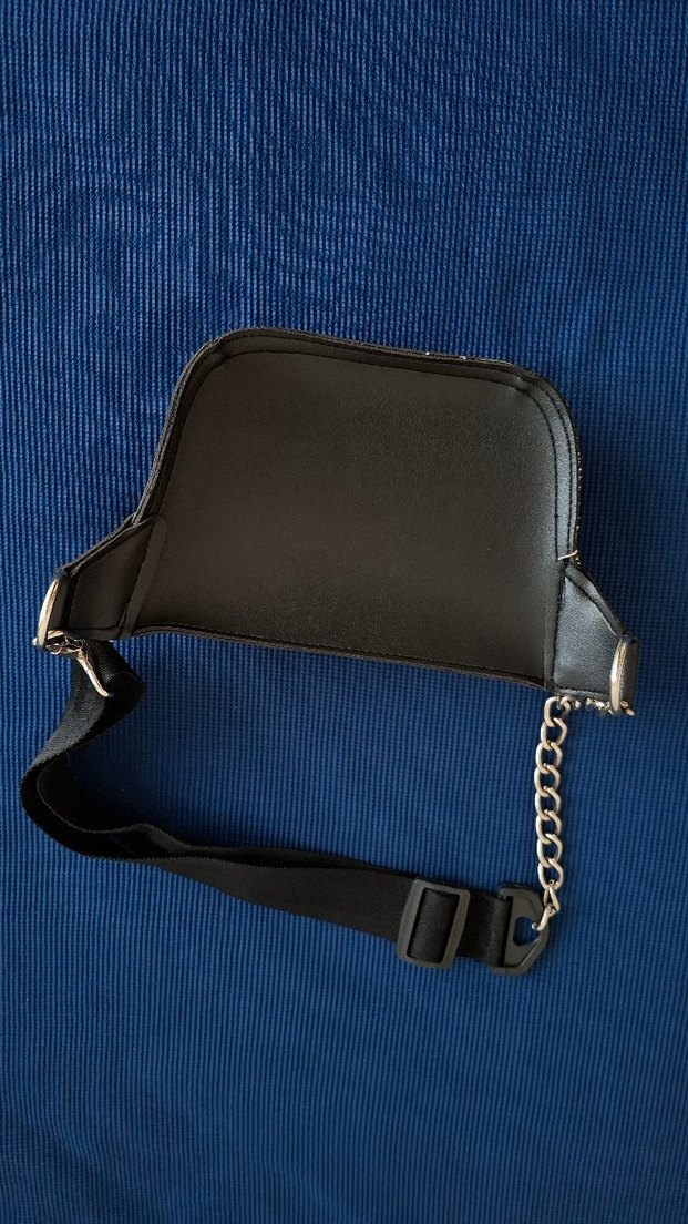 Siyah Deri Kemerli Zincirli Kadın Çapraz Çanta - Görsel 2