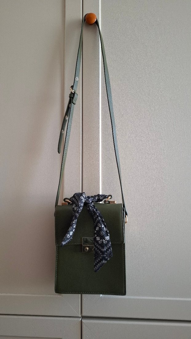 Fularlı Haki Askılı Çapraz Omuz Çanta - Görsel 2